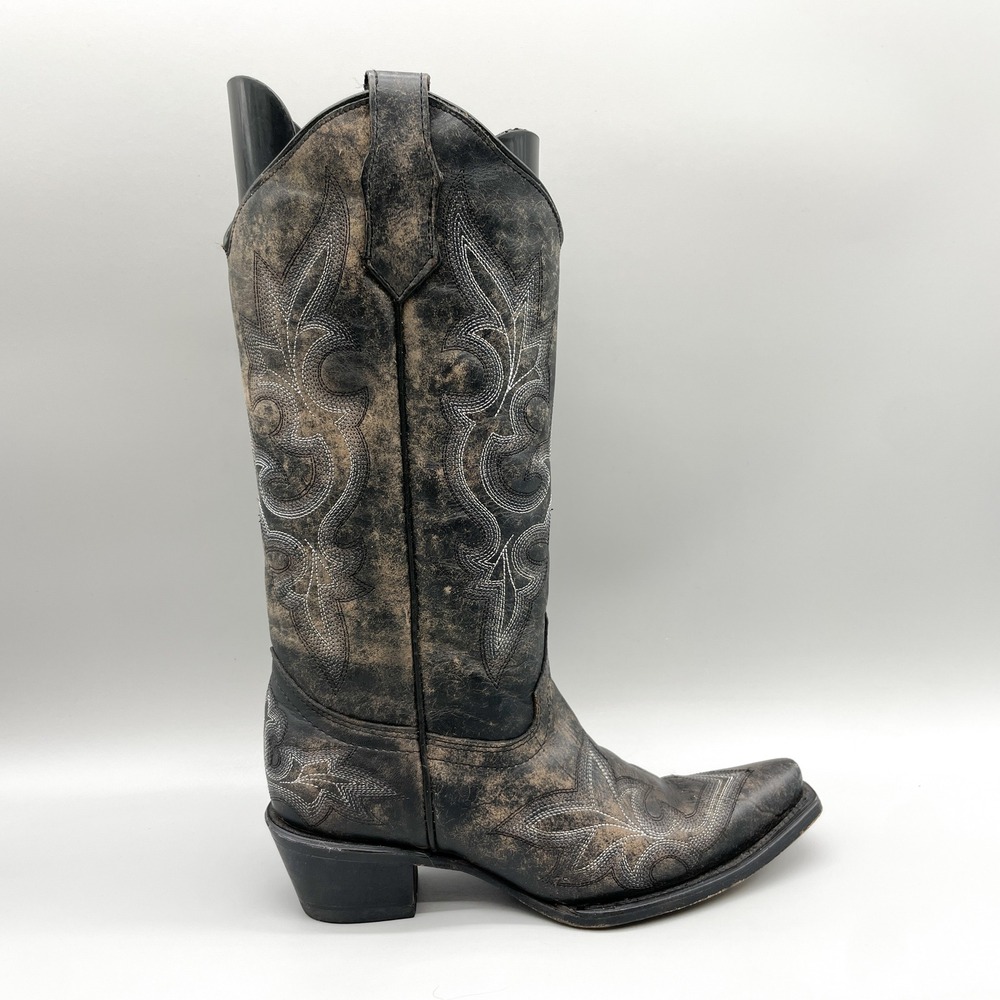 Circle G Corral Womens 7.5 M Western Boots Distressed Black Leather Cowgirl Boho